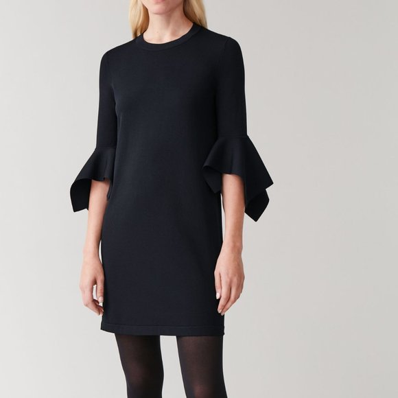 COS NWT Navy KNITTED DRESS WITH DRAPED SLEEVES - Picture 1 of 15